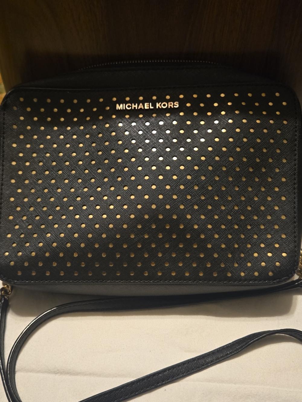 Black Crossbody Bag with Gold Stud Accents